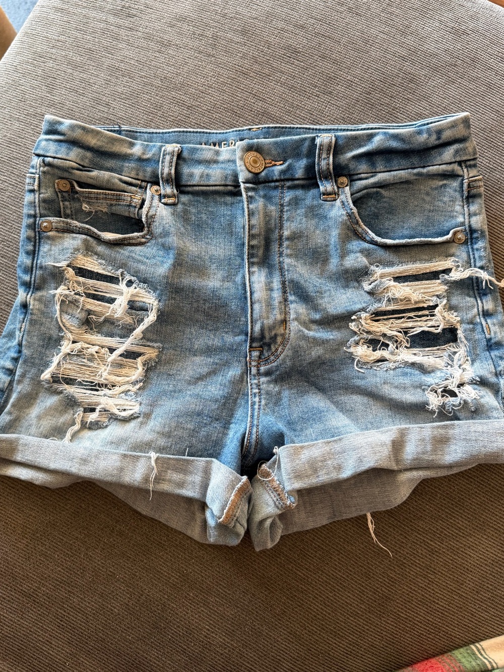 American Eagle Outfitters Curvy Light Blue Distressed Denim Shorts